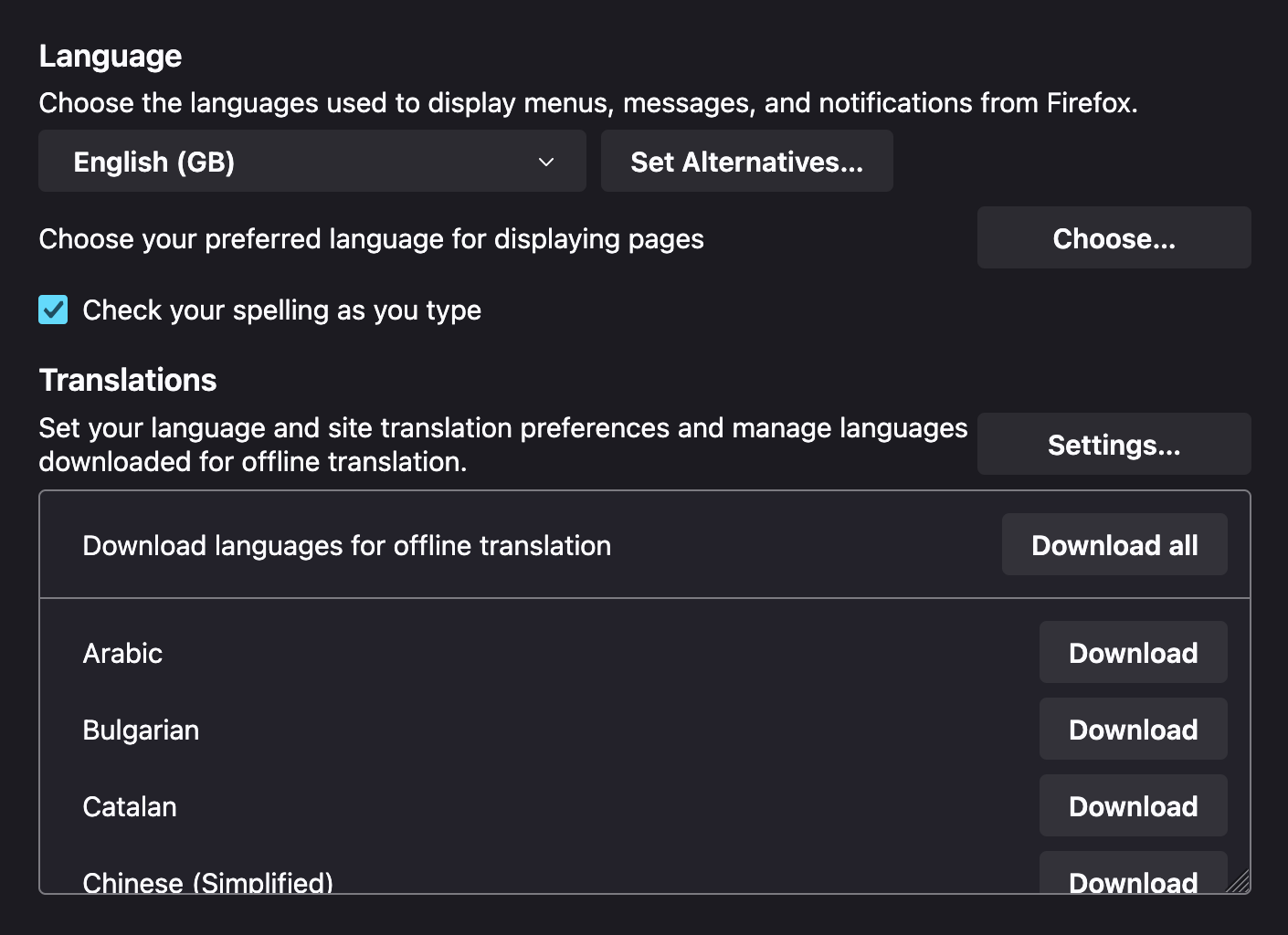 Firefox settings